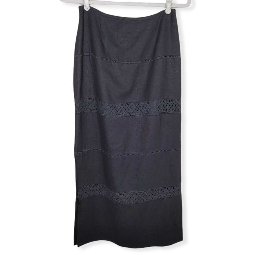 Edward Black Linen Blend Crochet Skirt Size 4